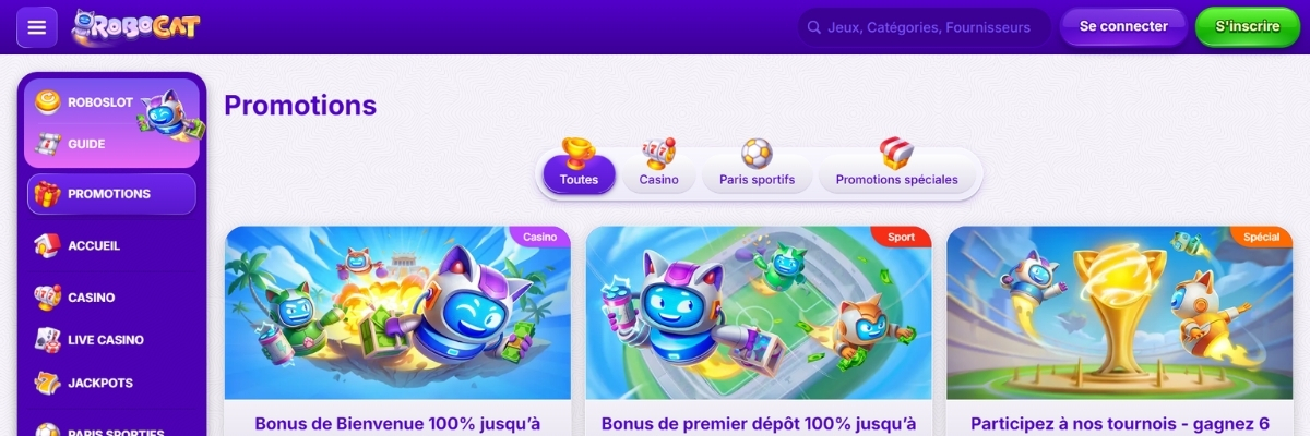 Robocat bonus et promotions